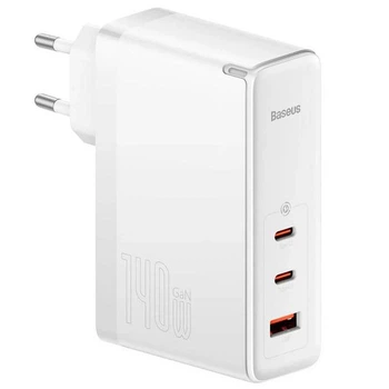 Блок питания Быстрая зарядка Сетевое зарядное устройство Baseus GaN5 Pro 2Type-C+USB 140W EU (with Type-C to Type-C 140W (1m) (CCGP100201) для iPhone iPad Samsung Lenovo Xiaomi Macbook White