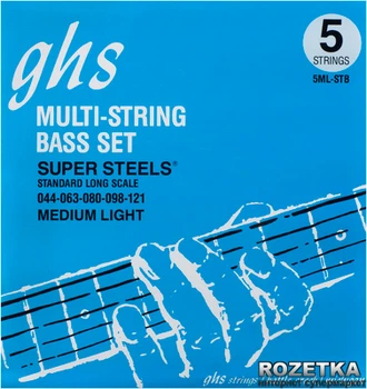 Струни для бас-гітар GHS Super Steels Medium Light 5-String 44-121 (5ML-STB)