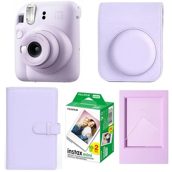 Подарочный комплект Fujifilm Instax Mini 12 Lilac Purple с фотоаппаратом, чехлом, альбомом на 108 фото, плёнкой и фоторамкой (Подарочная упаковка)