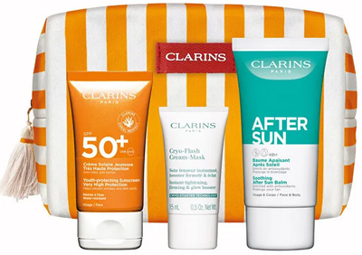 Набір для догляду за обличчям Clarins Крем для обличчя SPF50 50 мл + Крем-маска для обличчя Cryo-Flash 15 мл + Бальзам після засмаги 75 мл (3666057306983)