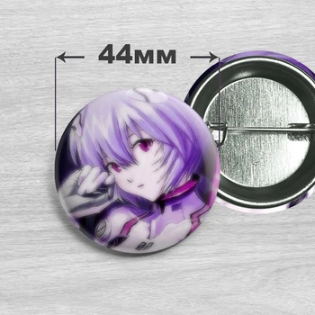 Значок Аянами Рей из аниме Евангелион / Evangelion 44мм №3