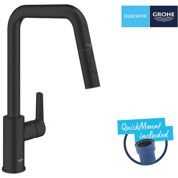 Смеситель кухонный с выдвижной лейкой GROHE Eurosmart New черный 306192430