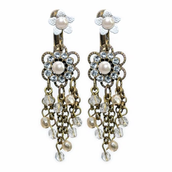 Серьги-клипсы "Винтажный шарм" от Michal Negrin с жемчужинами и кристаллами Swarovski