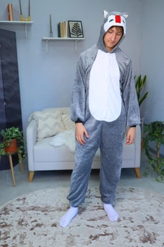 Піжама кігурумі My Kigu Чоловіча Хаскі з язиком Сірий розмір S 144-155 см (21068411)