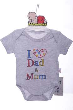 Боди с коротким рукавом интерлок I love mam dad серый 80 см (42975)