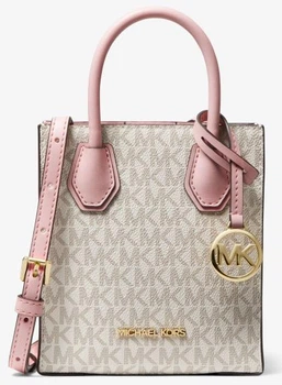 Жіноча компактна сумка Michael Kors Mercer Extra-Small Logo and Leather Crossbody Bag 15,2*17,1*6,3 см пудрова