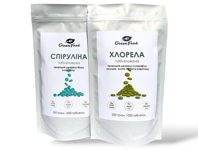 Спирулина 1000 таблеток + Хлорелла 1000 таблеток (комплект 500 грамм) - GreenFood