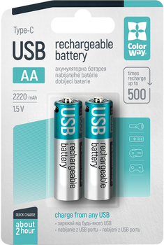 Акумулятор AA 2220mAh ColorWay USB-С 1.5В (Li-Polymer) (2шт/уп) (CW-UBAA-10)