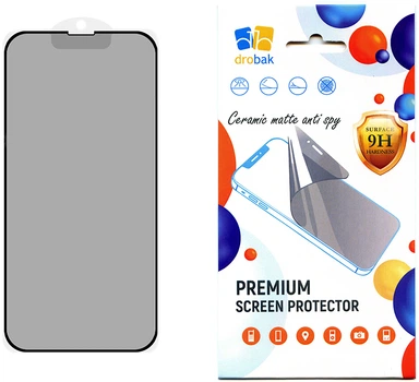 Защитное стекло для смартфона Apple iPhone 16 Drobak Matte Ceramics Anty Spy Black (676773)