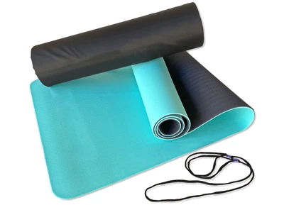 Коврик для йоги EasyFit TPE+TC с чехлом( Eco Friendly) 6 мм мятный-черный (двухслойный спортивный каремат, мат для фитнеса, пилатеса)