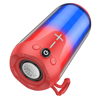 Переносная колонка Borofone BR33 с поддержкой Bluetooth имеет аккумулятор на 1500 мАч, RGB подсветку, Bluetooth версии 5.3, вход AUX, слот для карты TF, FM-радио и USB Красный