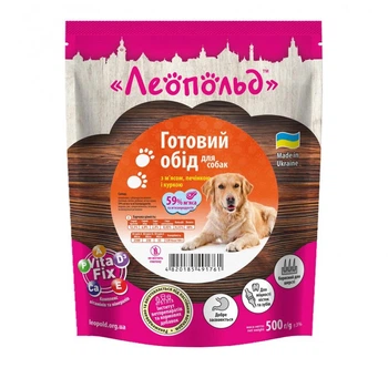 Вологий корм Леопольд для собак з м'ясом печінкою та куркою 500 г*12шт