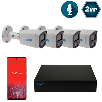 Комплект видеонаблюдения на 4 цилиндрические 2 Мп IP-камеры SEVEN IP-7222W4P4-2MP