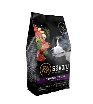 Сухий корм Savory Dog Medium Breed rich in Fresh Turkey and Lamb для собак середніх порід з м'ясом індички і ягняти 3 кг (30266)