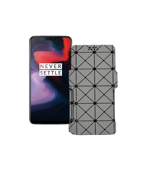 Чохол-книжка з екошкіри для телефону OnePlus 6 Сірий ромб