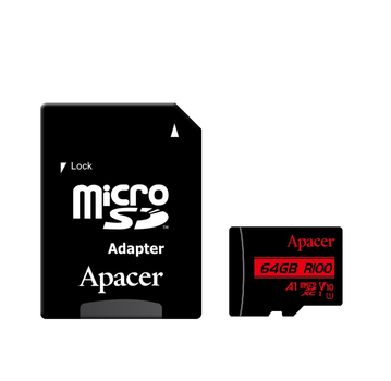 Карта памяти microSDXC (UHS-1) Apacer 64Gb class 10 V10 A1 R100MB/s +SD-адаптер (AP64GMCSX10UB-R)