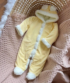 Человечек "Мишка" с капюшоном велюр, махра рост 68 см (3 – 6 месяцев) Betis Желтый