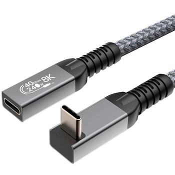 Кабель удлинитель угловой Г подобный Type-C – Type-C USB 4.0 Gen2 PD 240W Thunderbolt 4 0.2 м Серый