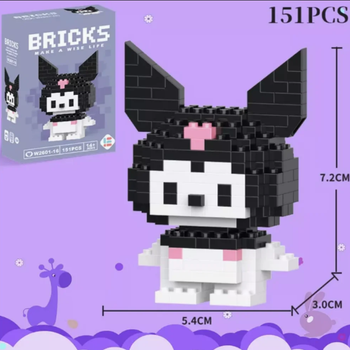 Конструктор фигурка Куроми (Kuromi ) геншен, манги, hello kitty, Санріо Кітті, Мелоди для девочек мини блоки y2k kpop 151деталей (AN)21194