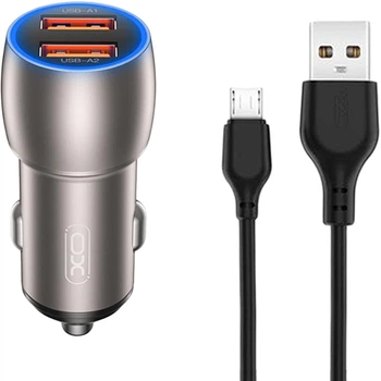 Автомобильное зарядное устройство XOCC52 с быстрой зарядкой 3A / 36W 2USB + кабель microUSB Silver