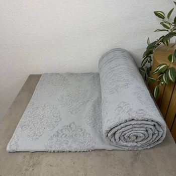 Простирадло-покривало жаккардове махрове 100% Бавовна GM TEXTILE 150x200см 400г/м2 (Світло-сірий з бірюзовим)