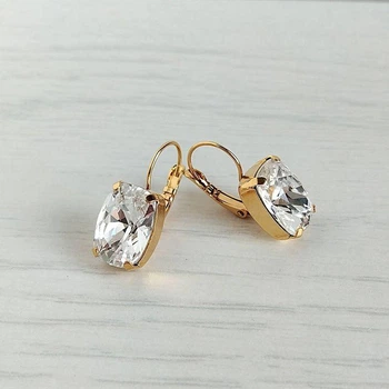 Серьги Hand Made позолоченные с прозрачными кристаллами Swarovski цвета Crystal