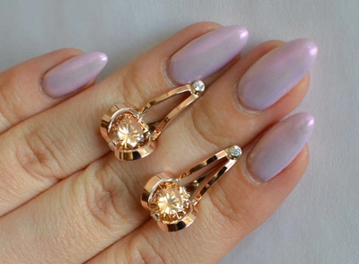 Серебряные серьги Silverstyle с пластинами из золота 010с, цвет камня шампань