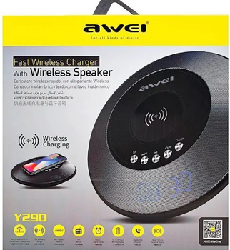 Портативная колонка Awei Y290 с Bluetooth имеет встроенную функцию беспроводной зарядки QI.