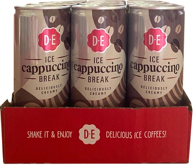 Упаковка напитка молочного с кофе Douwe Egberts Ice Cappuccino 250 мл х 12 банок (8711000675304)