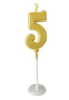 Свічка цифра "5" золото slim