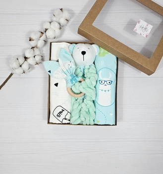 Набор для новорожденных: 2 пеленки, комфорта и грызунок a.l.babybox Лама