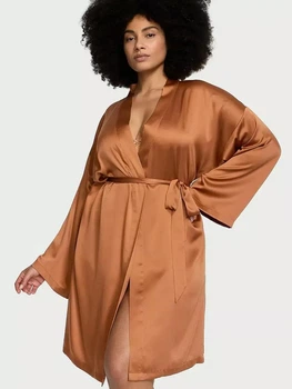 Жіночий сатиновий халат Victoria's Secret (7040154067QD6) Satin Midi Robe XS/S коричневий