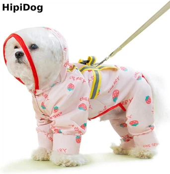Дождевик для собак Hipidog Strawberry L с капюшоном и принтом, Розовый (HPDSTRB12)