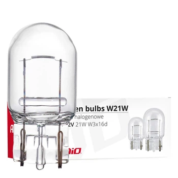 Галогеновые автомобильные лампы Amio T20 W21W W3x16d 12V 10шт (02551)