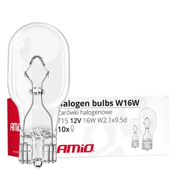 Галогеновые автомобильные лампы Amio W16W T15 16W W2.1x9.5d 12V (Е4) 10шт (02549)