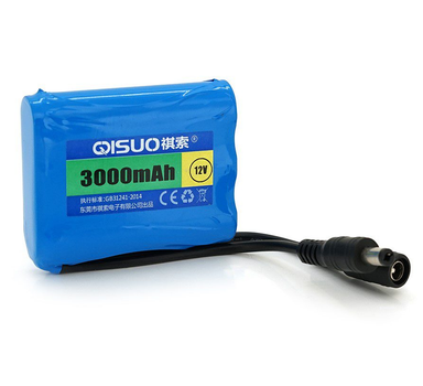 Аккумулятор литиевый QiSuo QS1203 12V 3Ah, для техники, роутера, с элементами Li-ion 18650, DC5.5x2.1