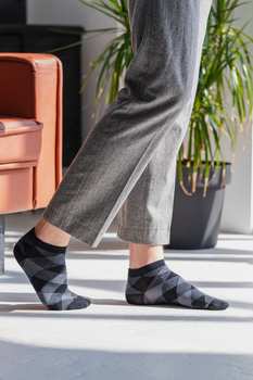 Носки с принтом ромбы короткие бесшовные дышащие качественные ORGANIC cotton серые JILL ANTONY 42-43 арт. 31021