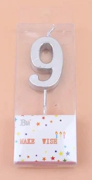 Свічка цифра міні "9" срібло