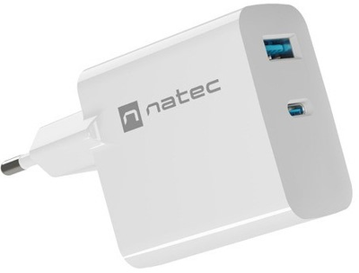 Мережевий зарядний пристрій NATEC Ribera GaN USB-A + USB-C 65 W NUC-2144 White (5901969444254)