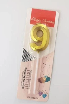 Свічка цифра міні "9" золота грань