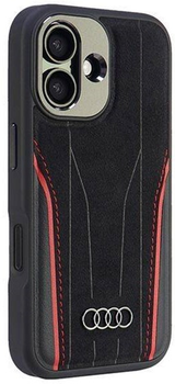 Etui Audi Genuine Leather z MagSafe do Apple iPhone 16 Black/Red (6955250228459)