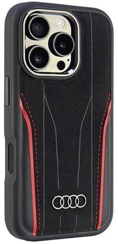 Etui Audi Genuine Leather z MagSafe do Apple iPhone 16 Pro Black/Red (6955250228466)