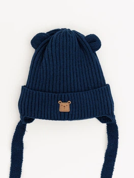 Шапка з вушками в'язана вушанка для немовлят дитяча зимова для хлопчика Alex Вінні K77 38-40 см шапочка Бірюзовий