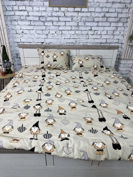 Комплект постельного белья Soft полуторный фланель Новогодний гномы бежевый