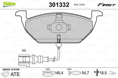 Тормозные колодки Valeo 301332 Volkswagen Polo, Golf, Bora; Skoda Fabia, Rapid, Roomster, Octavia; Seat Ibiza, Cordoba, Toledo, Leon; Audi A3, A1 1J0698151, 1J0698151A, 1J0698151B