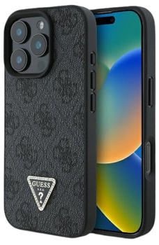 Панель Guess Hardcase Leather 4G Triangle Strass для Apple iPhone 16 Pro Black (GUHCP16LP4TDPK)