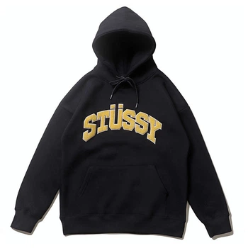 Теплый худи Stussy fleece logo на флисе, цвет чёрный, Размер XL