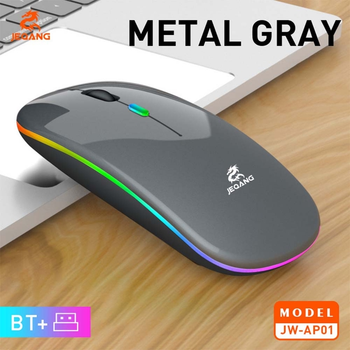 Безпровідна мишка Jeqang JW-AP01 RGB підсвічування USB Charge + Bluetooth BT5.2 безшумна з вбудованим акумулятором Gray