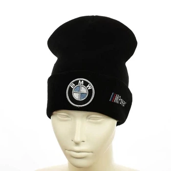 Молодежная шапка бини с вышивкой БМВ (BMW) (One-size) Черный