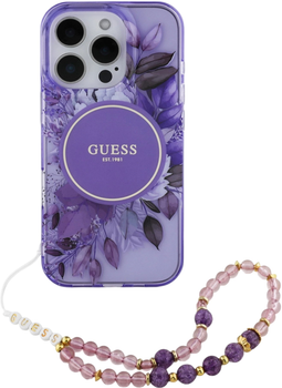 Etui Guess Hardcase IML Flowers With Pearl Strap MagSafe do Apple iPhone 16 Pro Max Pink (GUHMP16XHFWBRCESP)